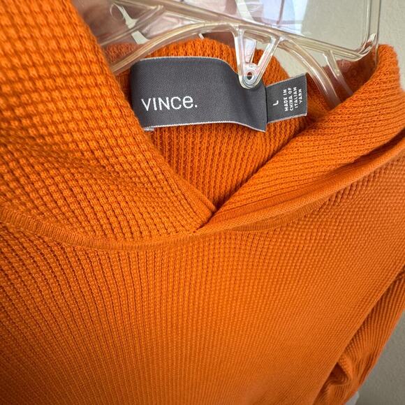 Vince Orange Waffle Knit Hoodie Sweater L Cotton - Picture 3 of 8